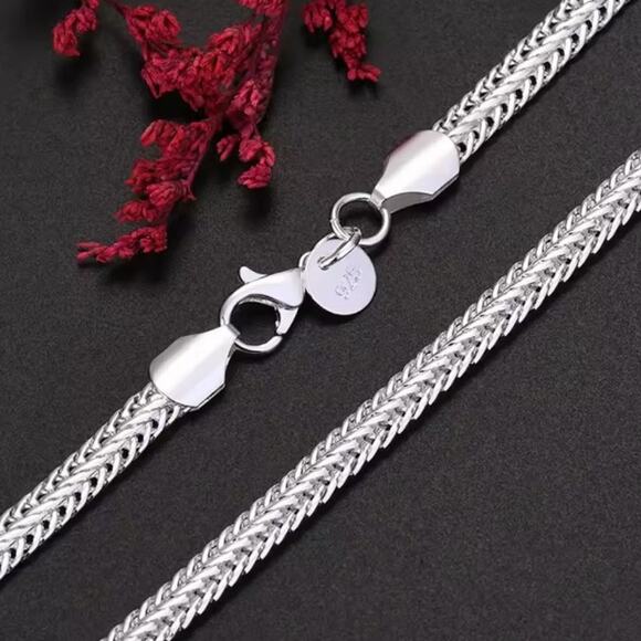925 Silver Necklace & Bracelet Set 6mm Braided Chain Birthday Valentine's Gift